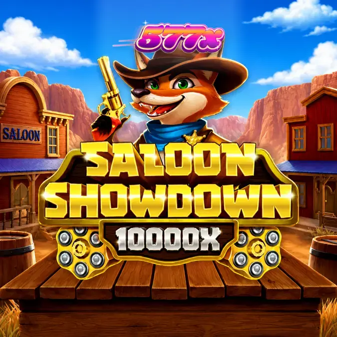 Interface do jogo Saloon Showdown 10,000x com elementos do Velho Oeste